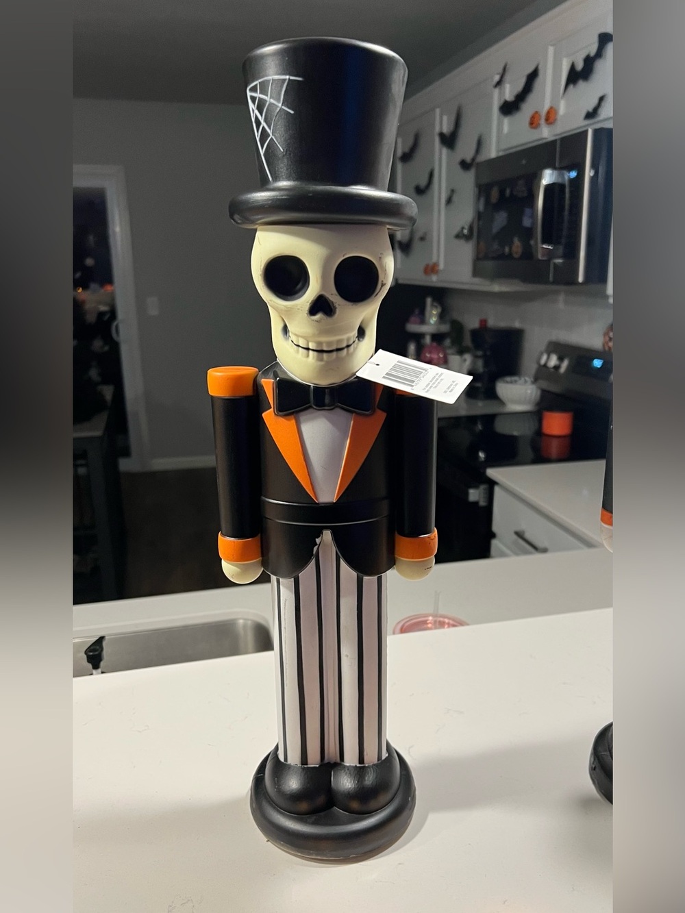 Halloween Skull Nutcracker Figurine in Black and Orange